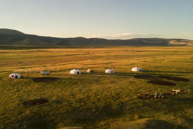 Gercamp, Steppe, Sonnenuntergang, Mongolei Reise
